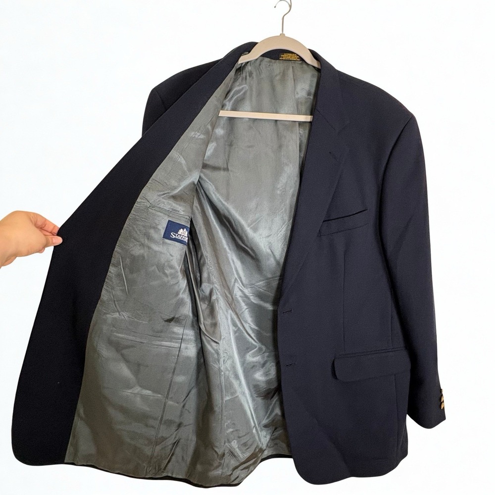 Stafford Blazer Sport Jacket Coat Mens 42L Blue Navy Wool Gold Buttons - Picture 5 of 16